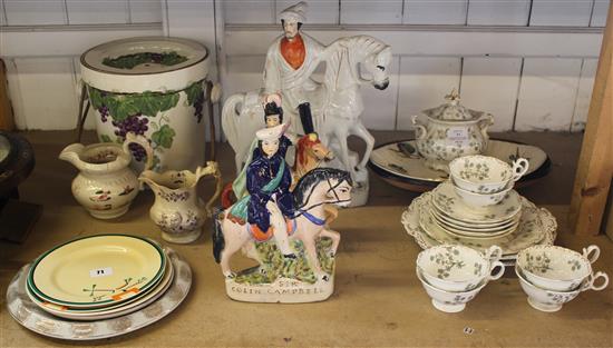 Wedgwood pail, Victorian plates, Clarice Cliff plates etc incl. Staffordshire figures